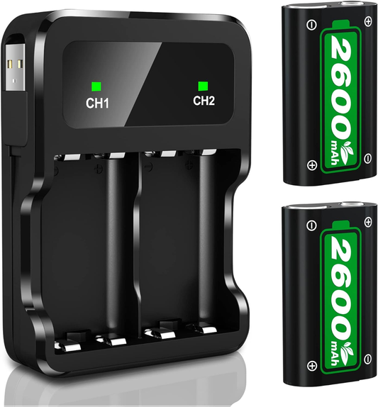 Ponkor Set de baterías recargables para Xbox Series X|S/Xbox One, 2 x 2600 mAh con estación de carga de alta velocidad