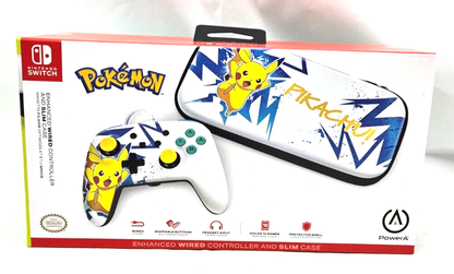 ESTUCHE + CONTROL CON CABLE PIKACHU POWERA