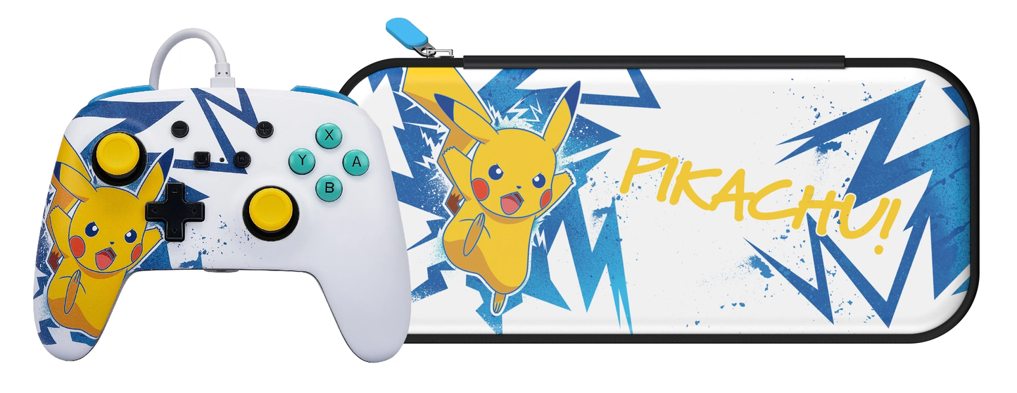 ESTUCHE + CONTROL CON CABLE PIKACHU POWERA